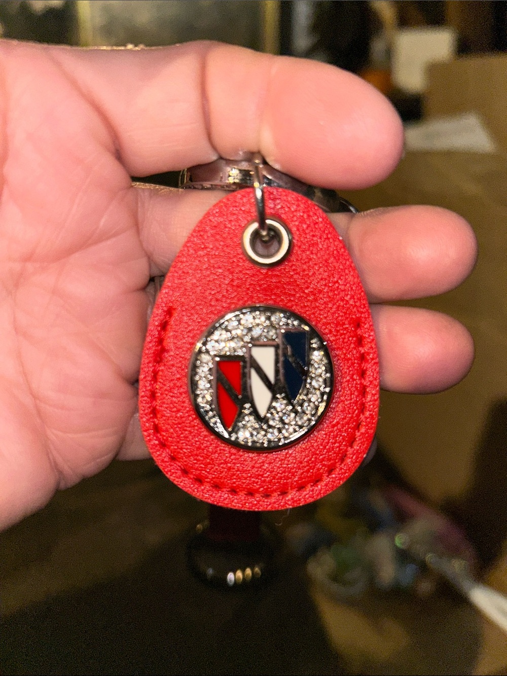 Red leather Buick keychain with crystal accents - Picture 2 of 2